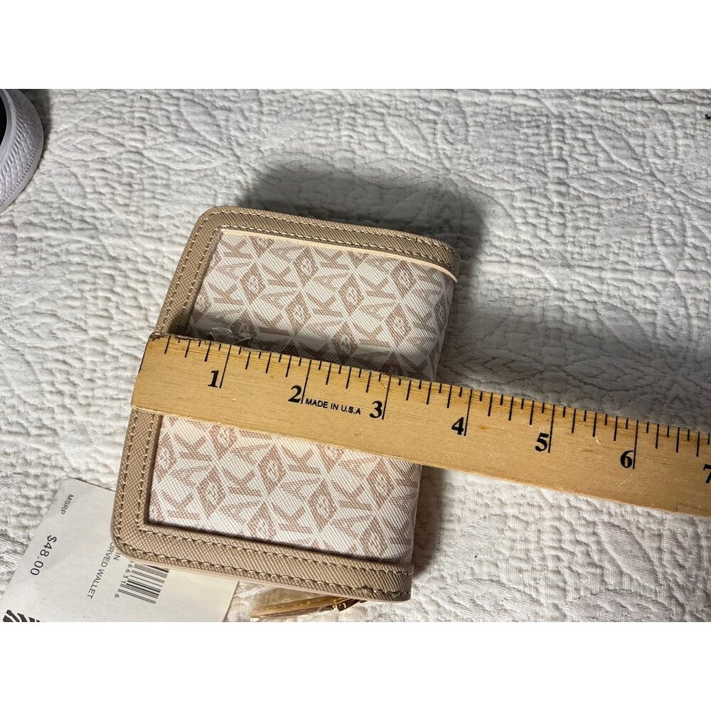 Anne Klein Small‎ Zip Wallet Beige & Gold Monogram Faux Leather Compact Design - Picture 13 of 13